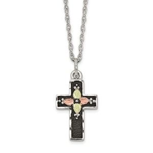 Black Hills Sterling Silver 12K Gold Accents Antiqued Cross 18"  Necklace